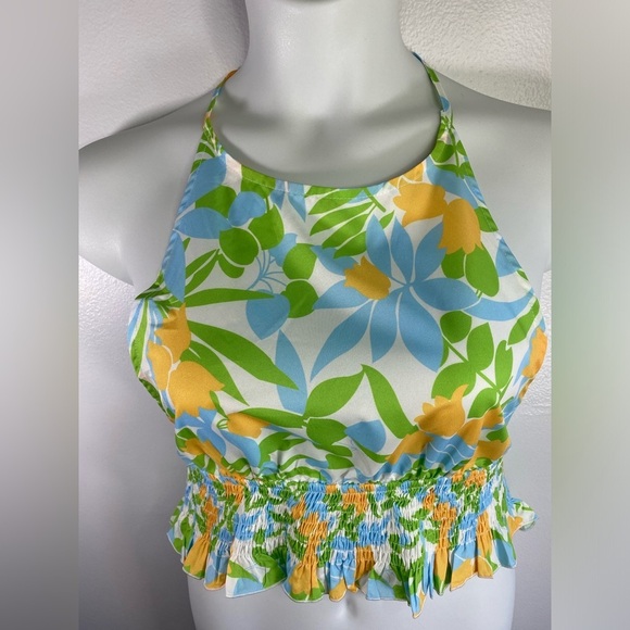 CIDER FUN FLORAL CROPPED SHIRRED HALTER TOP NWT Size XL SKU0451 - Picture 2 of 8